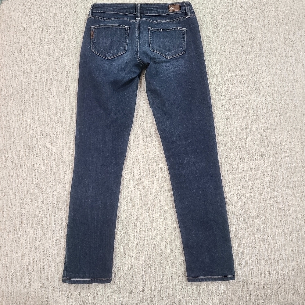 Paige Womens Peg Skinny Jeans Blue Dark Wash Straight Leg Stretch Denim 24 - Picture 2 of 11